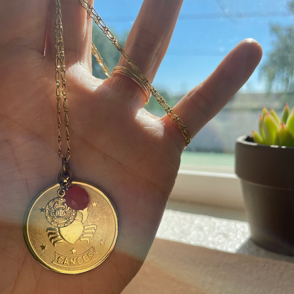 Shoptiques Long Cancer Zodiac Necklace Gold View 2